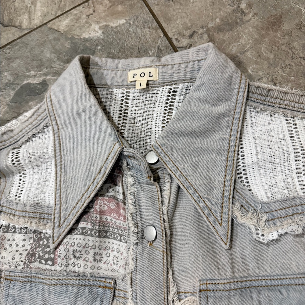 Pol Hit the streets One Of A Kind Sleeveless Denim Dress Vest Size L - Picture 2 of 5